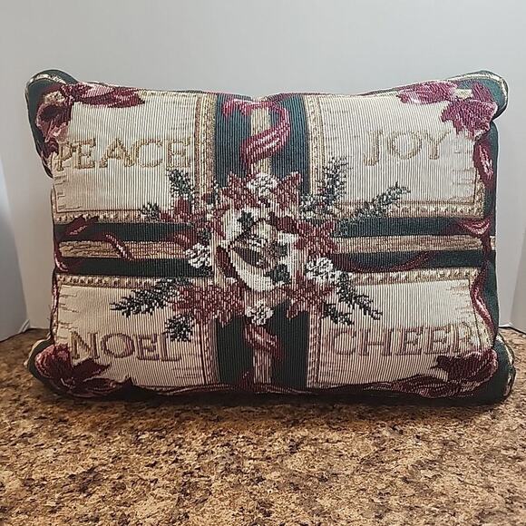Christmas Needlepoint Decorative Throw Pillow Peace Joy Noel Cheer 16"x11" - Picture 1 of 11